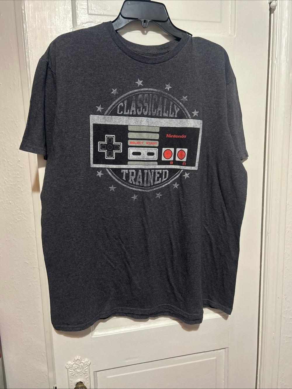 Nintendo Charcoal Gray NES Controller Graphic Tee with Red Accents